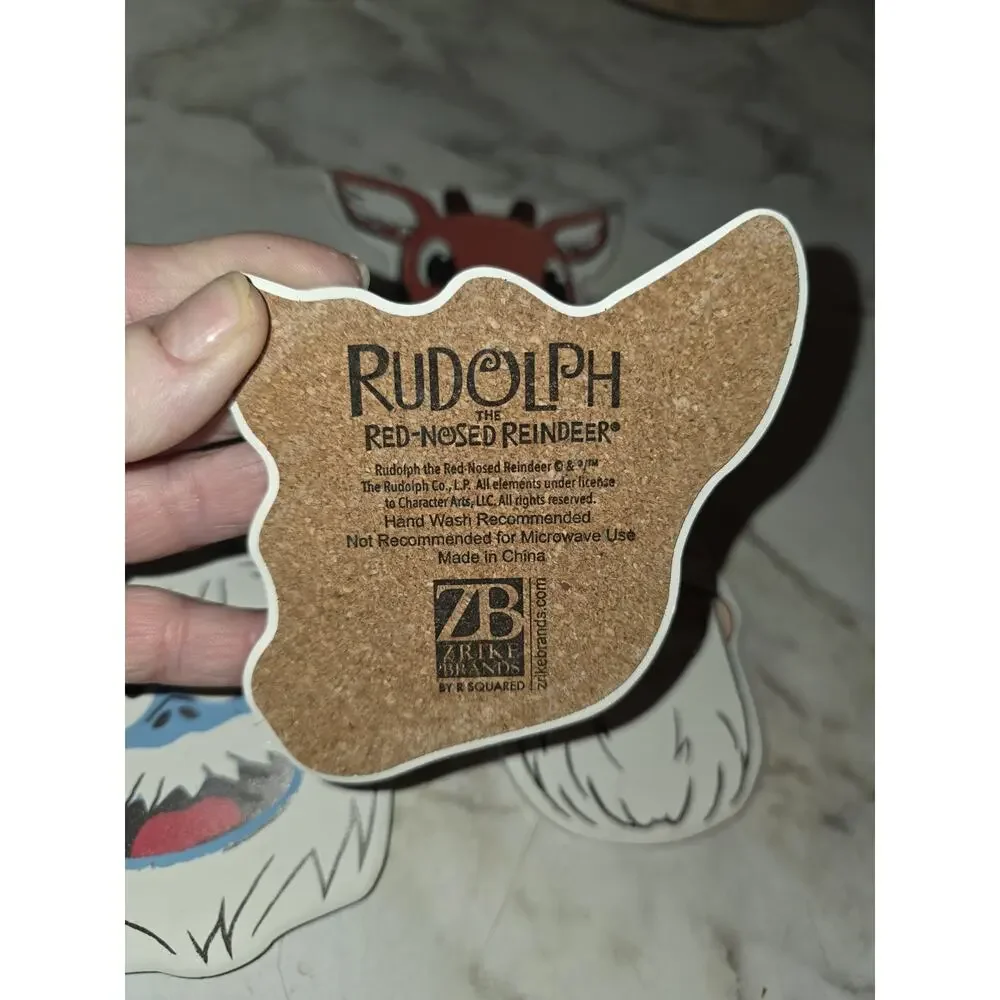 Rudolph Abominable Clarice Santa Shaped Stone Cork Bottom Coasters Christmas